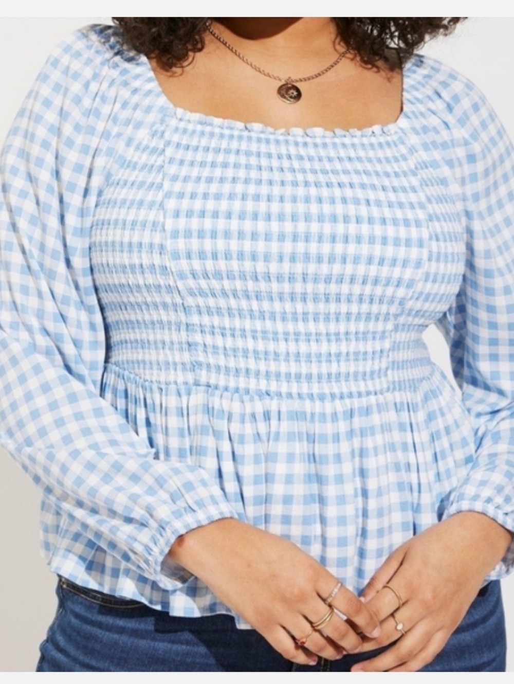Torrid Light Blue & White Gingham Smocked Blouse Cottagecore Western Milkmaid L